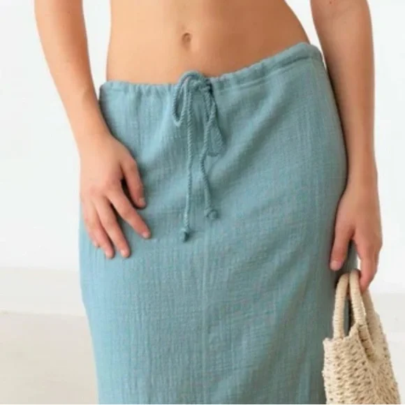 New nwt teal linen long skirt Le lis sz medium - Picture 2 of 3